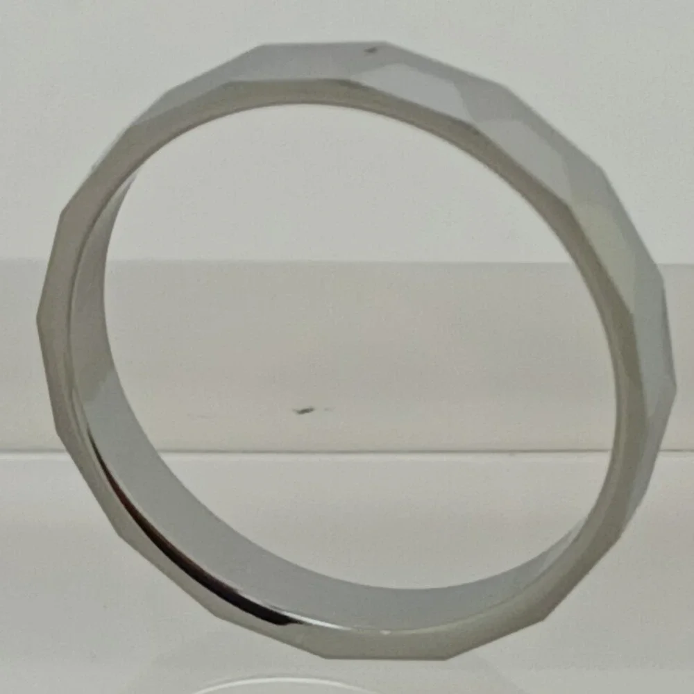 Vintage Tungsten Faceted Band Ring Size 10 Silver Tone 4mm Y2K Geometric‎ 4.1g